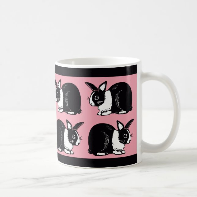 Black and White Rabbits Pink and Black Mug (Right)