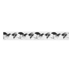 Black and White Rabbits Playing Ribbon Grosgrain Ribbon