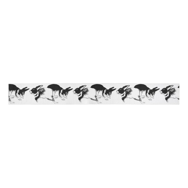 Black and White Rabbits Playing Ribbon Grosgrain Ribbon (Front)