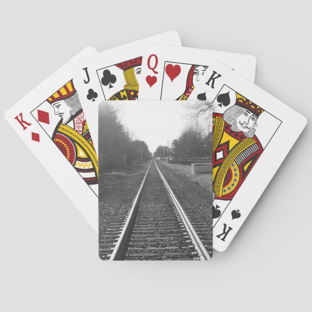 Black and white railroad track playing cards (Back)