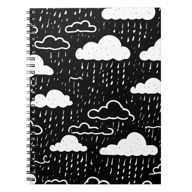 Black and White Rain Cloud Pattern Notebook (Front)