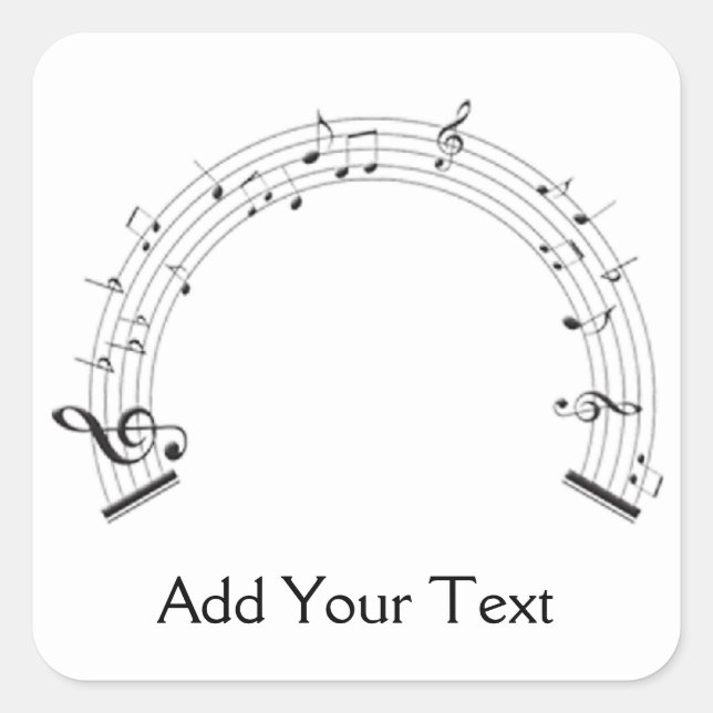 Black and White Rainbow Shaped Music Staff Square Sticker (Front)