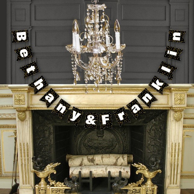 Black and White Random Gold Dot Patten Wedding Bunting (Creator Uploaded)