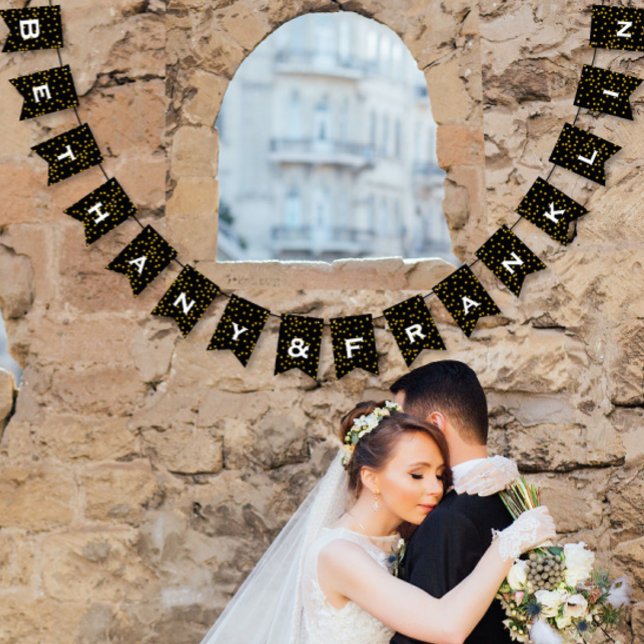 Black and White Random Gold Dot Patten Wedding Bunting (Creator Uploaded)