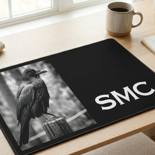 Black and White Raven Monogram Desk Mat