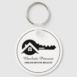 Black And White Real Estate Agent Key Ring