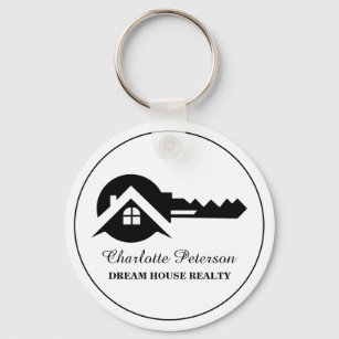 Black And White Real Estate Agent Key Ring