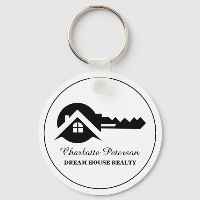 Black And White Real Estate Agent Key Ring (Front)