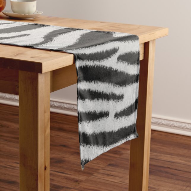 Black and White Realistic Zebra Fur Texture Short Table Runner (In Situ)