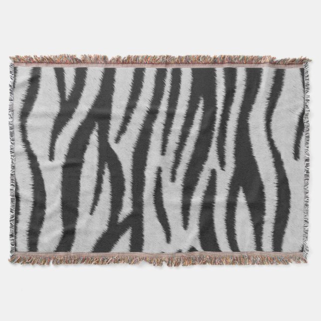 Black and White Realistic Zebra Fur Texture Throw Blanket (Front)