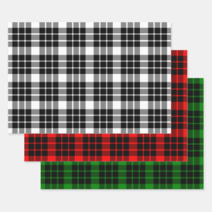Black and White, Red and Green Plaid Wrapping Paper Sheet