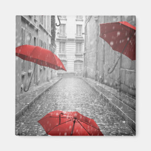 Black and White - Red Umbrella Magnet