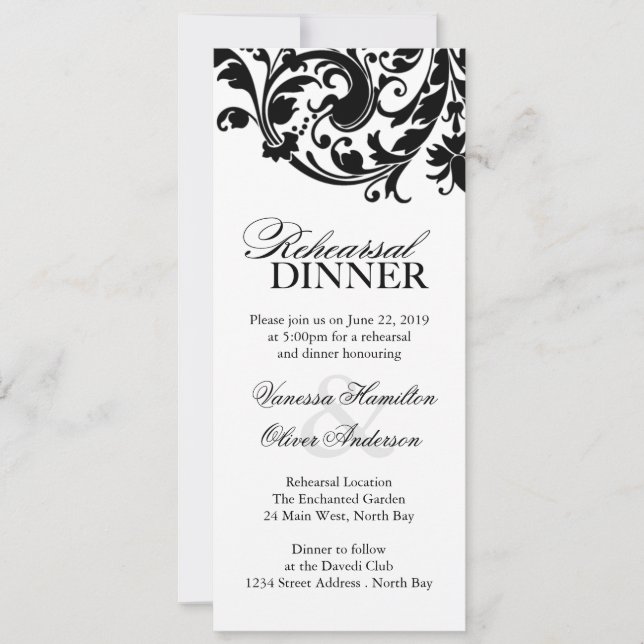 Black and White Rehearsal Dinner Invitations (Front)
