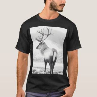Black And White Reindeer Pencil Drawing T-Shirt
