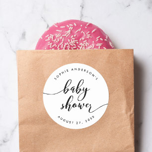 Black and White Relax Script Baby Shower Classic Round Sticker