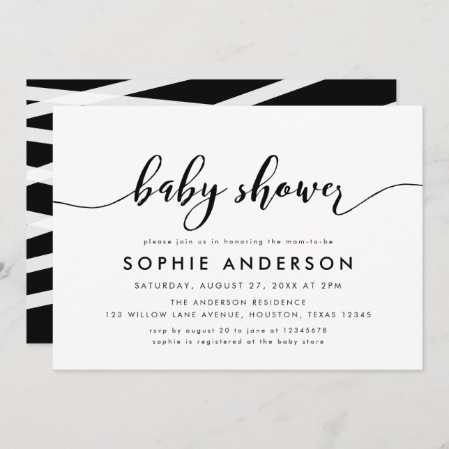 Black and White Relax Script Baby Shower Invitation (Front/Back)