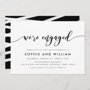 Black and White Relax Script Engagement Party Invitation