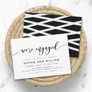 Black and White Relax Script Engagement Party Invitation