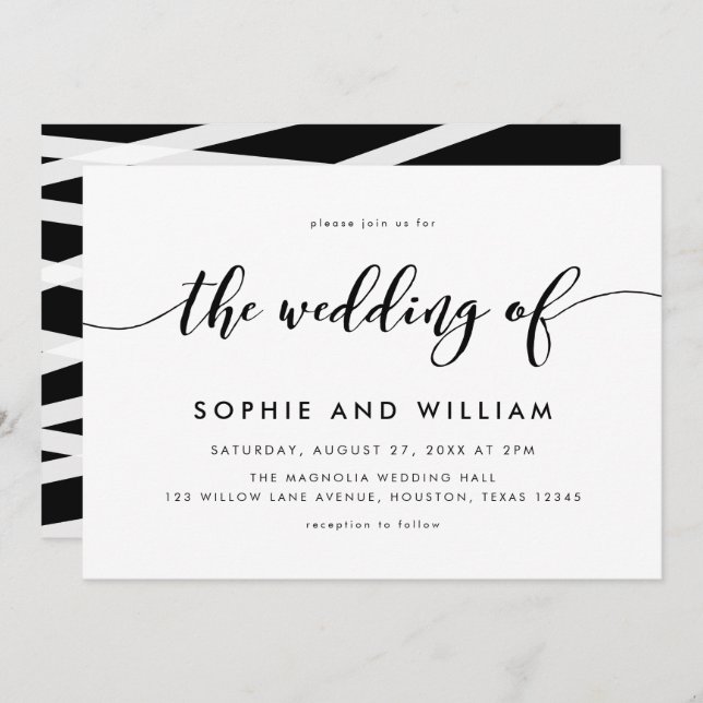 Black and White Relax Script Wedding Invitation (Front/Back)