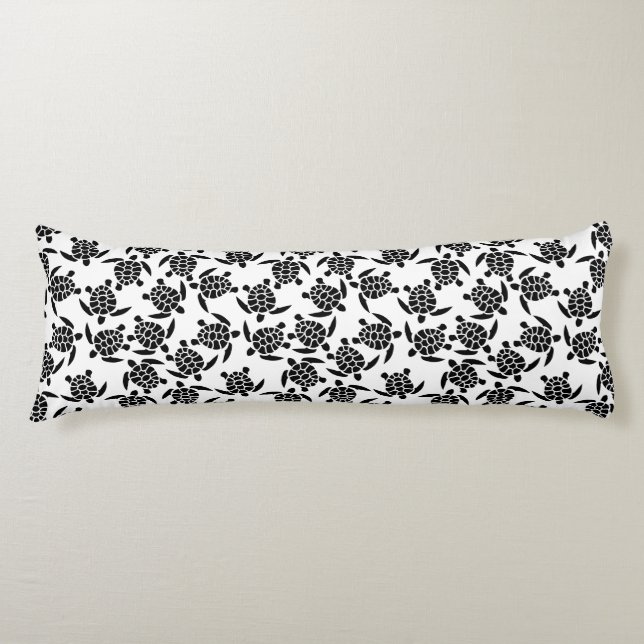 Black and White Repeat Motif | Sea Turtle Pattern Body Cushion (Front)