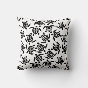 Black and White Repeat Motif Sea Turtle Pattern Cushion