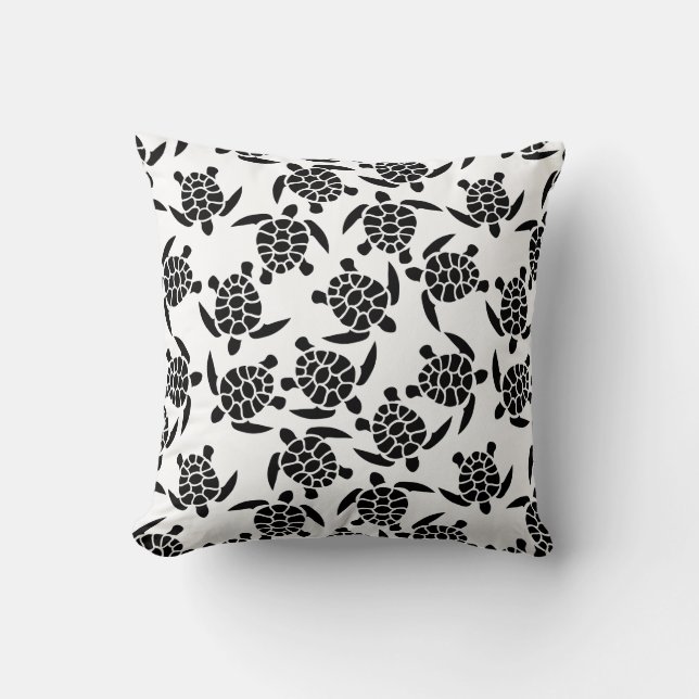 Black and White Repeat Motif | Sea Turtle Pattern Cushion (Front)