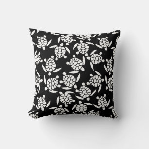 Black And White Repeat Motif Sea Turtle Pattern Cushion