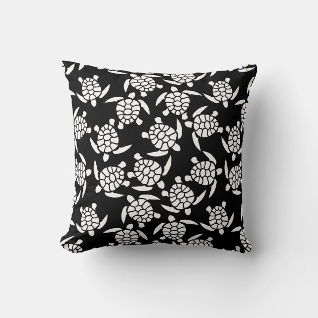 Black And White Repeat Motif | Sea Turtle Pattern Cushion (Front)