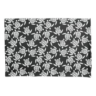 Black And White Repeat Motif Sea Turtle Pattern Pillowcase