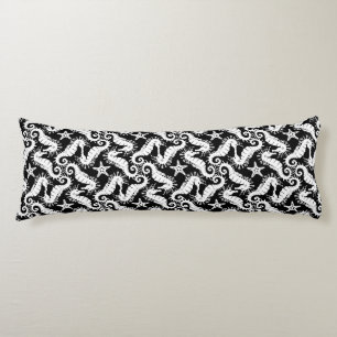 Black And White Repeating Motif   Seahorse Pattern Body Cushion
