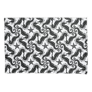 Black And White Repeating Motif | Seahorse Pattern Pillowcase