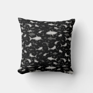 Black And White Repeating Motif Shark Pattern Cushion
