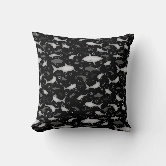 Black And White Repeating Motif | Shark Pattern Cushion (Front)