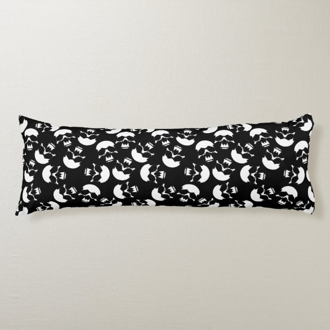 Black And White Repeating Motif | Skull Pattern Body Cushion (Front)