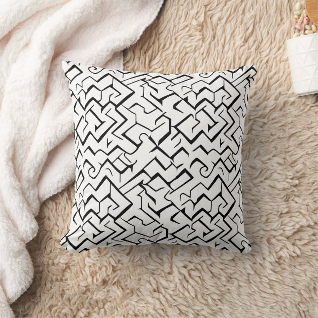 Black And White Repeating Pattern | Modern Maze Cushion (Blanket)