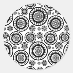 Black and White Repeating Wheel Pattern Classic Round Sticker