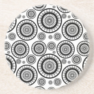 Black and White Repeating Wheel Pattern Coaster
