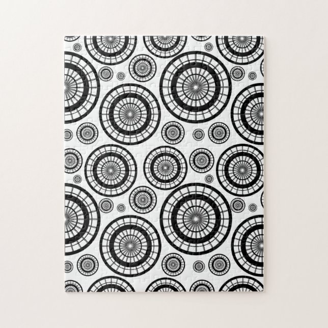 Black and White Repeating Wheel Pattern Jigsaw Puzzle (Vertical)