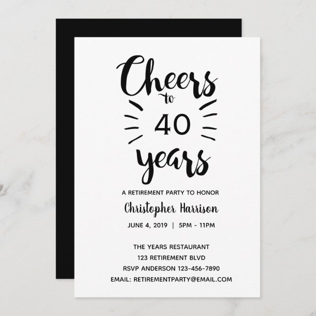Black and White Retirement Invitation (Front/Back)