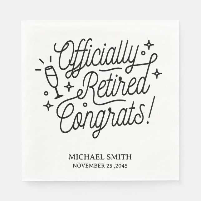 Black and White Retirement Party Napkins (Front)