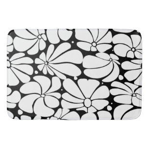 Black And White Retro 70s Flower Graphic Design Bath Mat