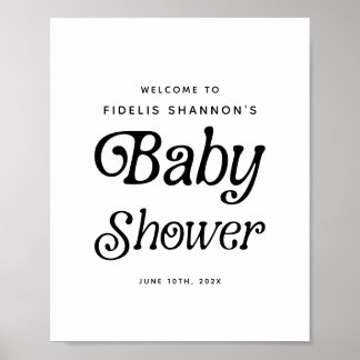 Black and White Retro Baby Shower Welcome Sign