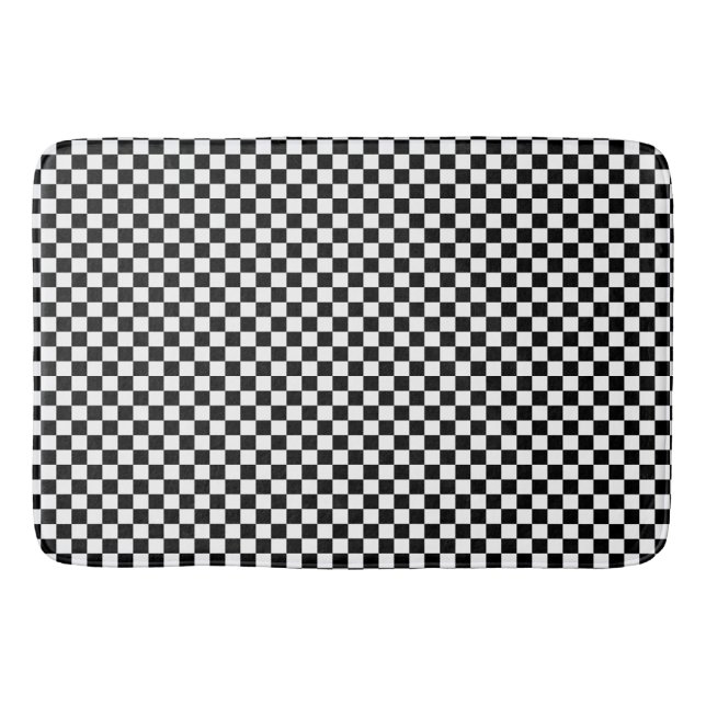 black and white - retro chequerboard  bath mat (Front)