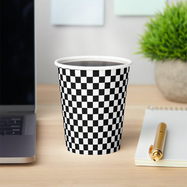 black and white - retro chequerboard  paper cups (Insitu)