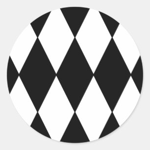 Black and White Retro Chequered Diamond Pattern Classic Round Sticker