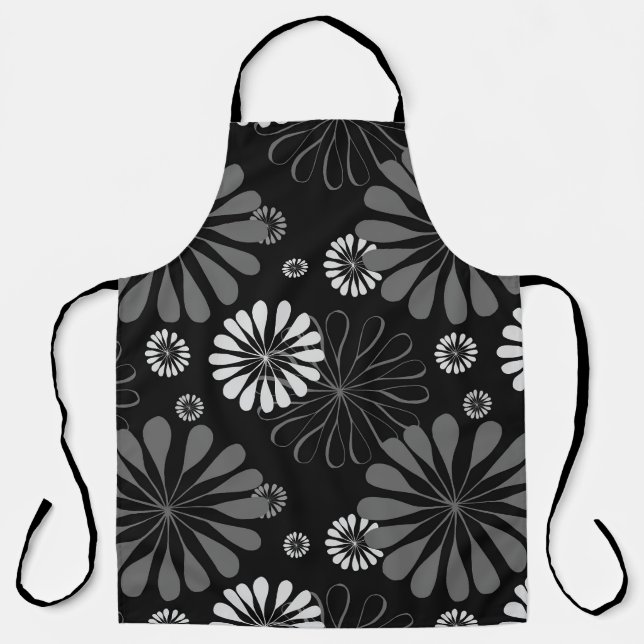 Black and White Retro Floral Apron (Front)