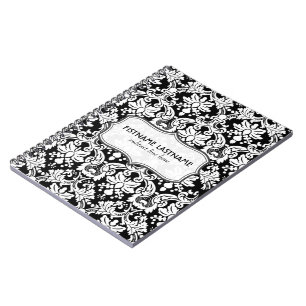 Black And White Retro Floral Damasks Pattern Notebook