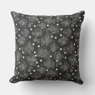 Black and white retro floral pattern with polka do cushion