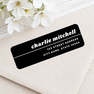 Black and white retro font return address label