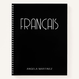 Black and White Retro Français Language Study Notebook